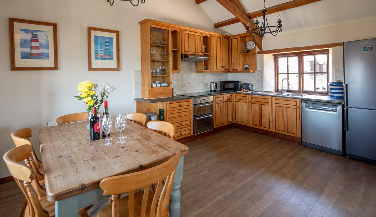 Spacious kitchen and dining area.