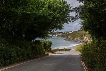 Porthcurnick Beach awaits at the bottom of the lane.
