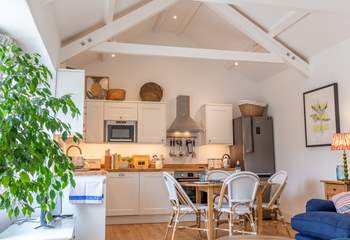 The barn is light and bright with vaulted ceilings.