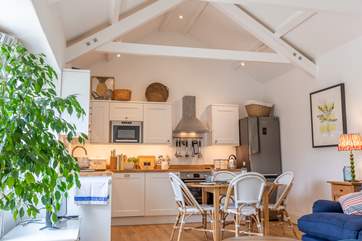 The barn is light and bright with vaulted ceilings.