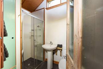 Another view of the shower-room, with WC and wash-basin.