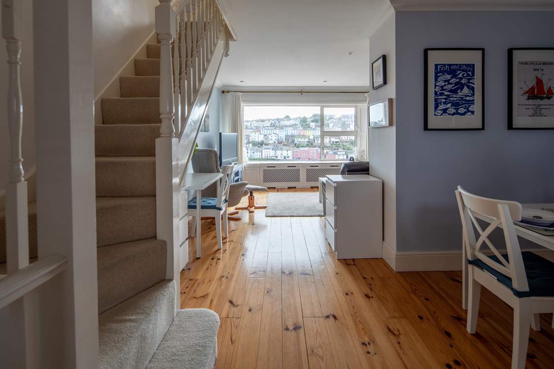 The stairs leading up to the second floor bedrooms.