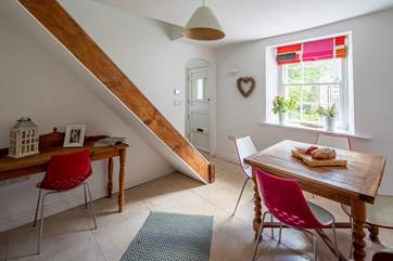 Light and airy dining space. please note the absence of a handrail going up the stairs, please take care.