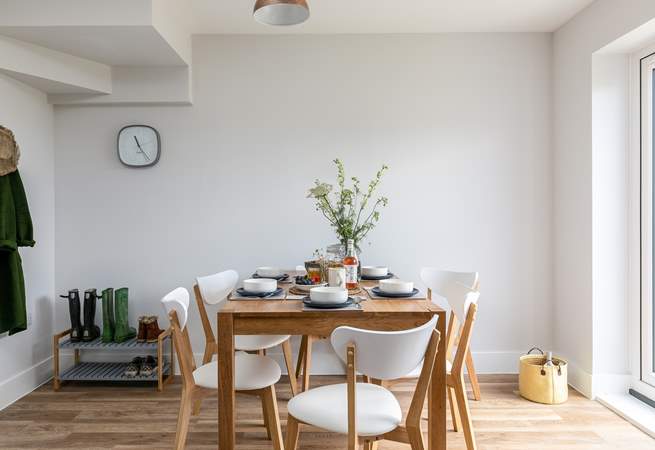 The open plan dining area is light and bright.