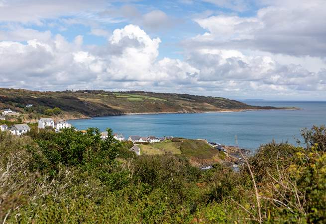 The amazing view from the lane looking over Coverack bay. 