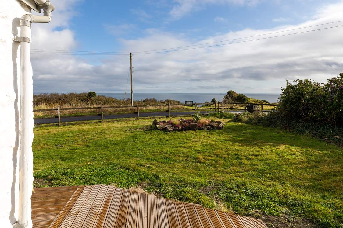 The decking has a wonderful outlook out to sea.