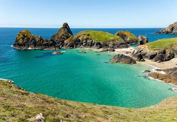 The very Mediterranean looking Kynance Cove is an idyllic beach for a day out. A great National Trust beach with good accessibility, car park and lovely cafe.
