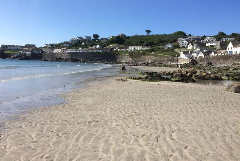 The beach in Coverack at mid tide.