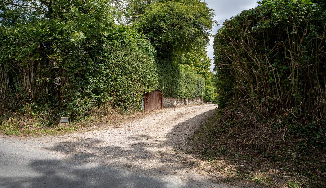 The driveway entrance to The Old Mill (signed Metford Mill).