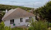 Aerial view from the top balcony overlooking the house and out to sea. Glorious even on a gloomy day. - Thumbnail Image