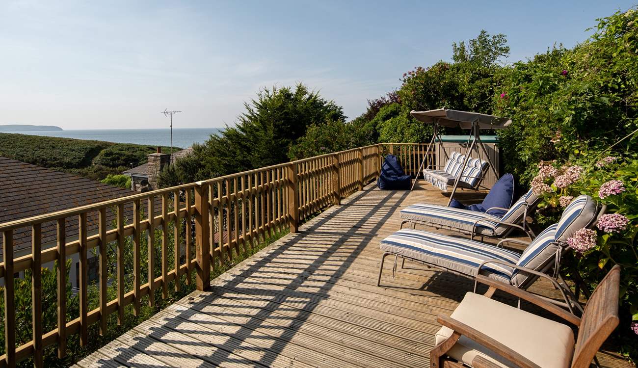 Sunbathing with a tree-top view out to sea. Simply fabulous.