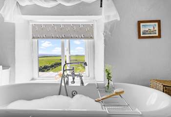 Glorious countryside views from the bath tub.