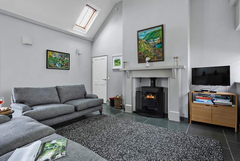 The luxurious woodburner keeps the living space nice and toasty.