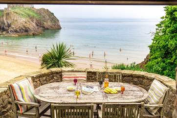 The lower terrace is perfect for a sundowner and there is direct access to the beach.