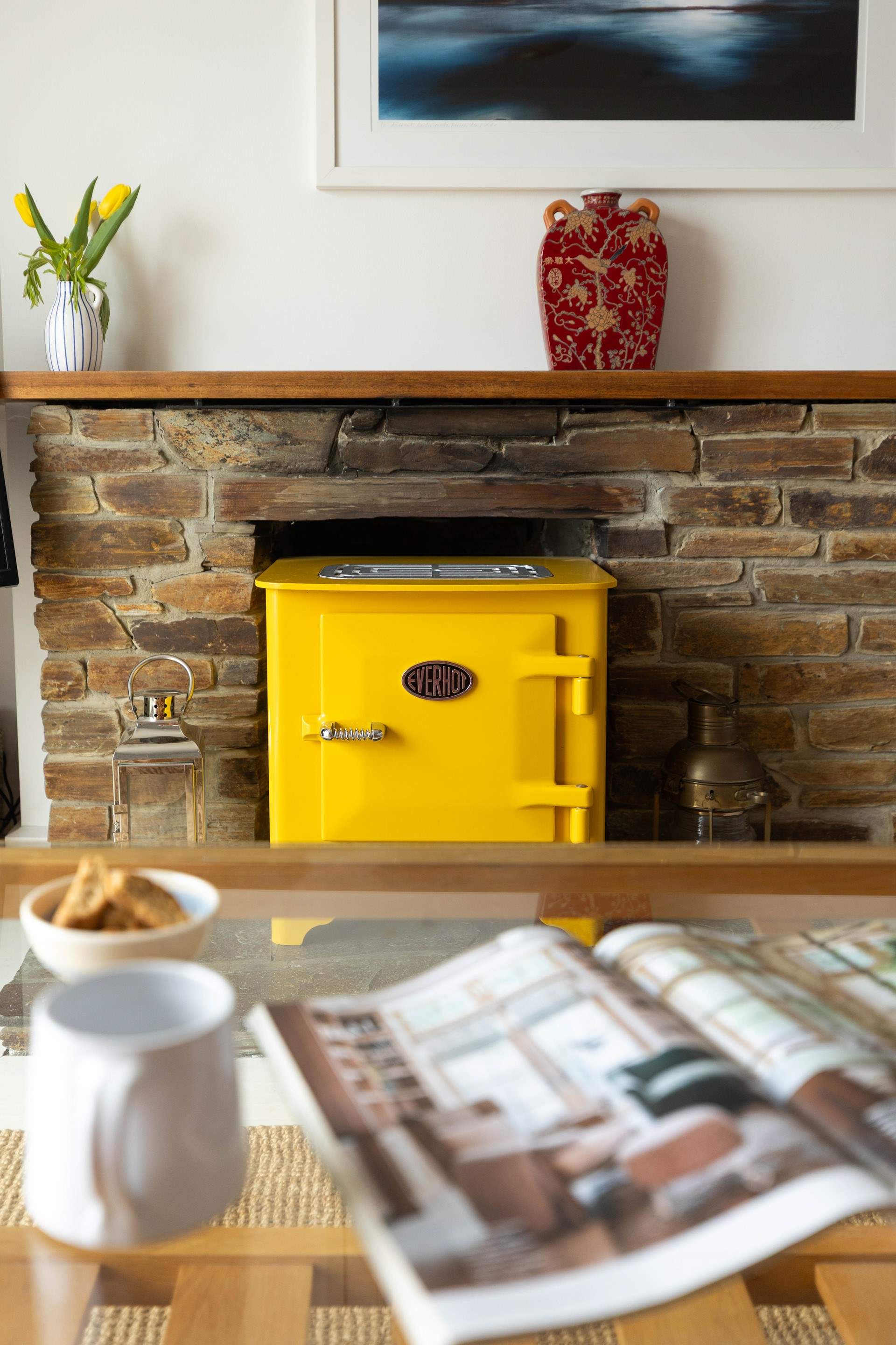 Even in those cooler months you can enjoy reading a book in front the cosy Everhot electric stove.