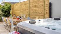 Playing and lounging in this private courtyard area of the garden.
