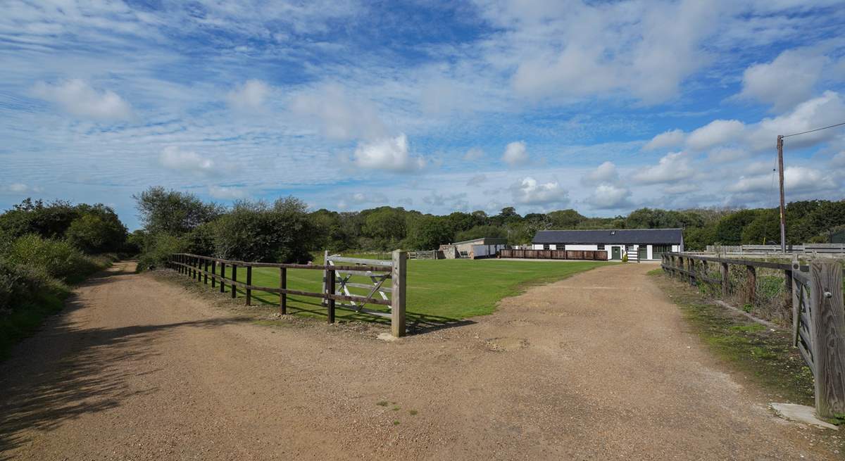 ... within 100 yards you will notice the barns on your right-hand side. 