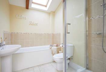 The family bathroom with separate shower.