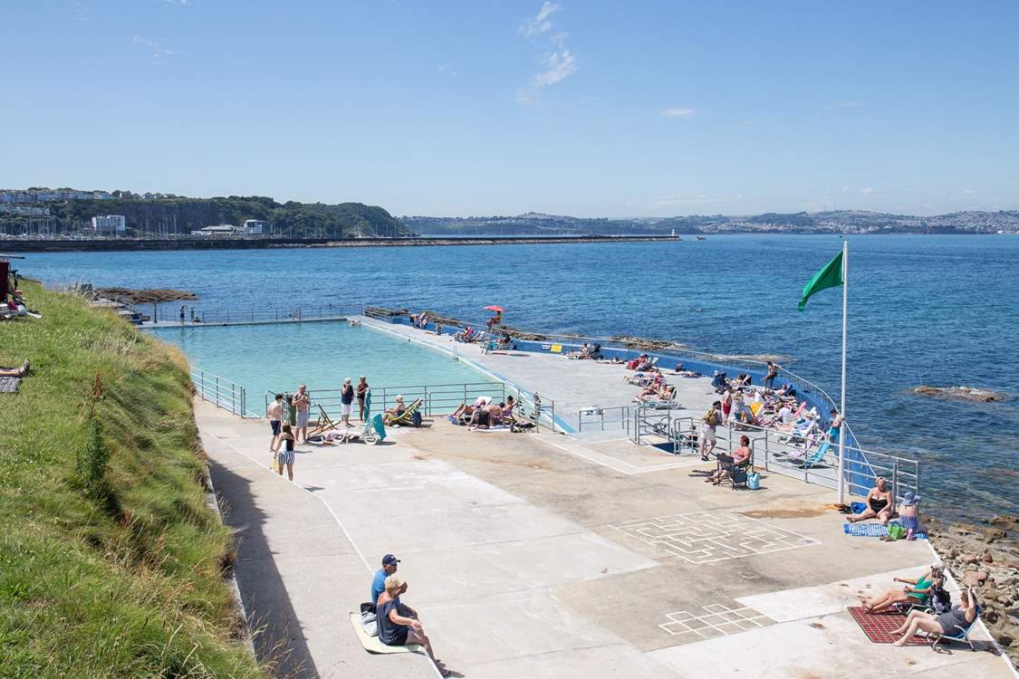 The fabulous open-air sea-water swimming pool is always a treat for both young and old.