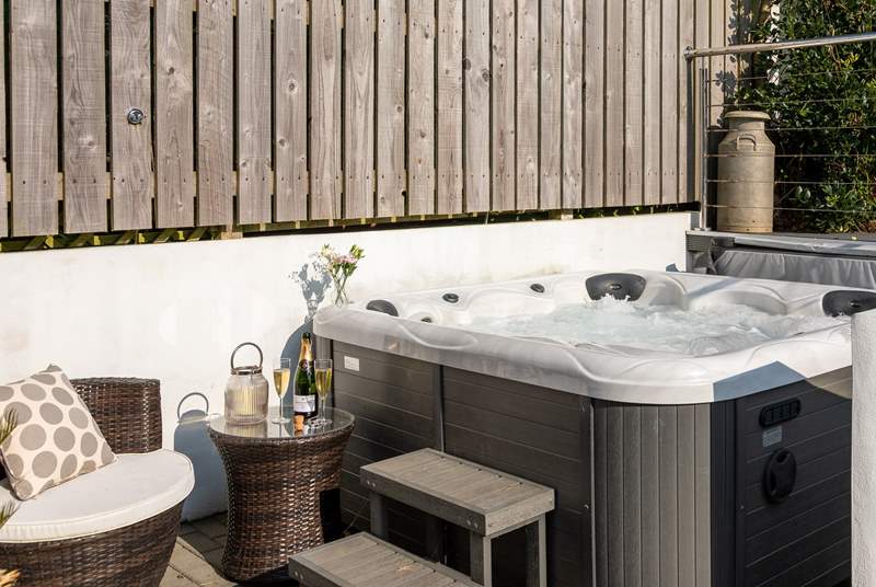 The rather fabulous hot tub is located on the terrace at the front of the property. 