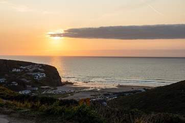 Sunset over Porthtowan Beach.