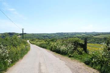The pretty Cornish lane from Roskorwell Manor.