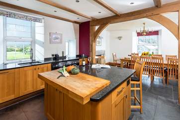 The island provides the perfect food prep place, if you are not distracted by the outlook.