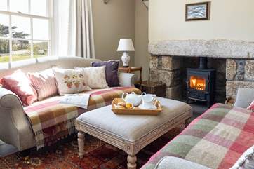 The drawing room has far reaching views over the countryside.