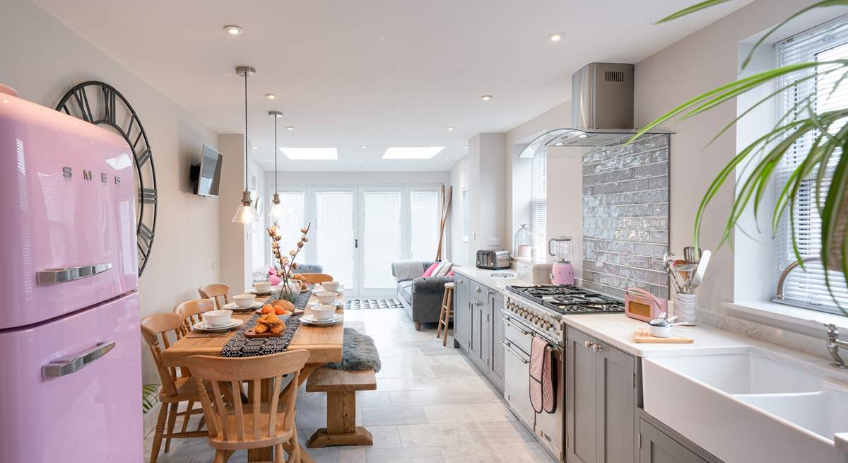 Spacious, bright and airy open plan kitchen/diner.