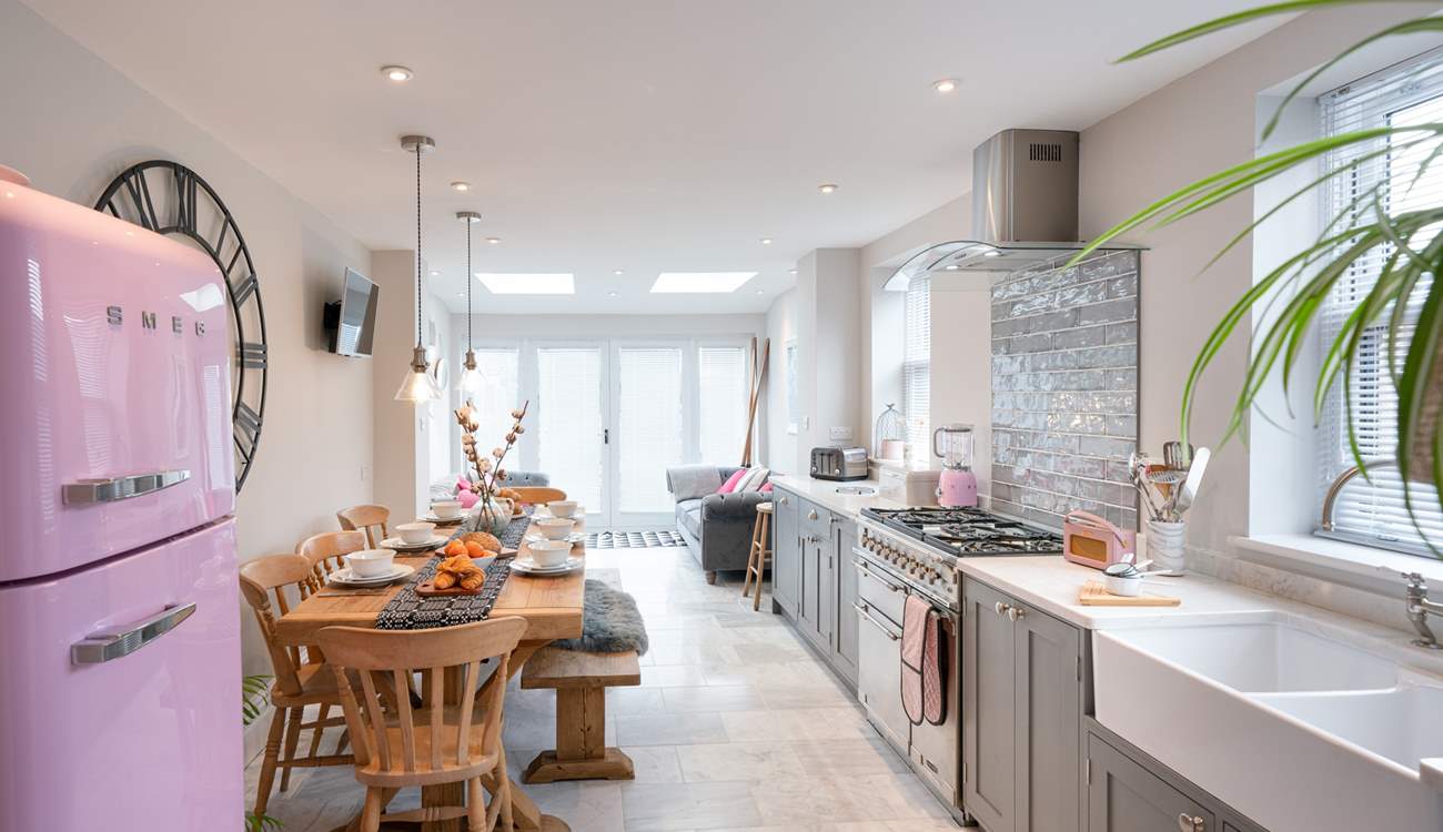 Spacious, bright and airy open plan kitchen/diner.