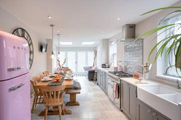 Spacious, bright and airy open plan kitchen/diner.