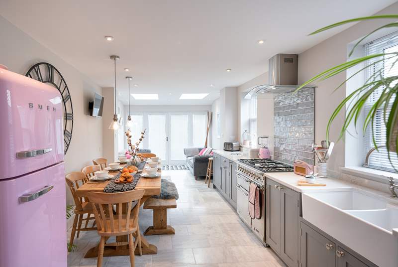 Spacious, bright and airy open plan kitchen/diner.