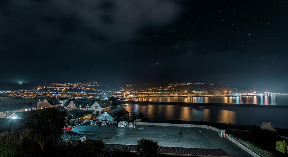 Fishguard harbour by night.