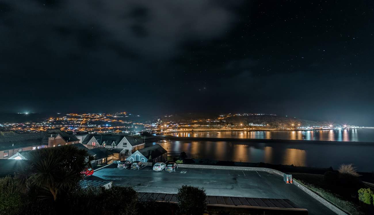 Fishguard harbour by night.