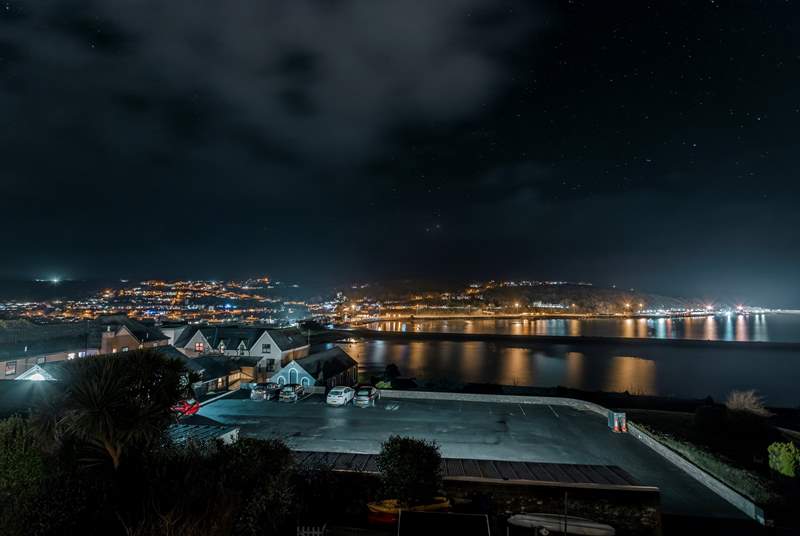 Fishguard harbour by night.