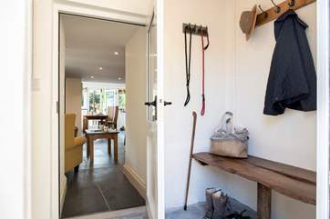 The porch has plenty of room to store all that extra holiday gear.