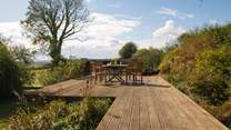 The large raised decking area .