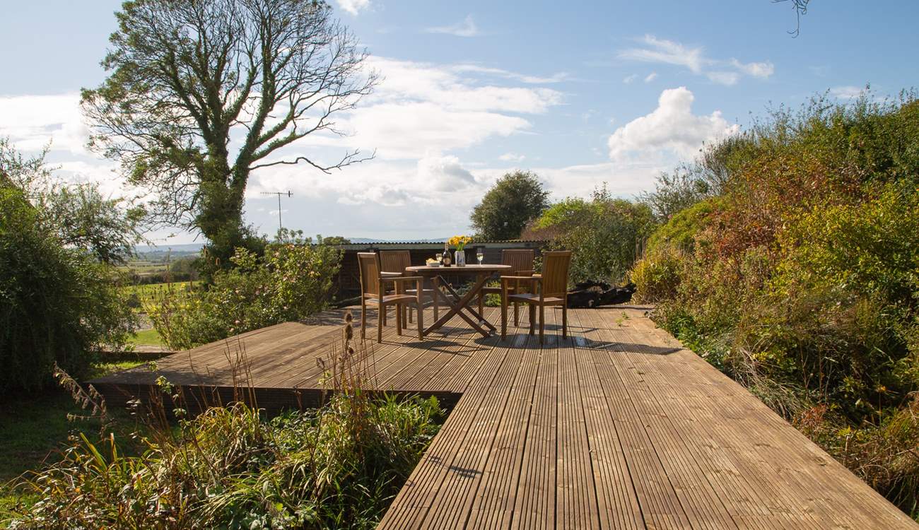 The large raised decking area .