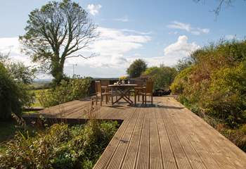 The large raised decking area .