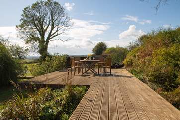 The large raised decking area .