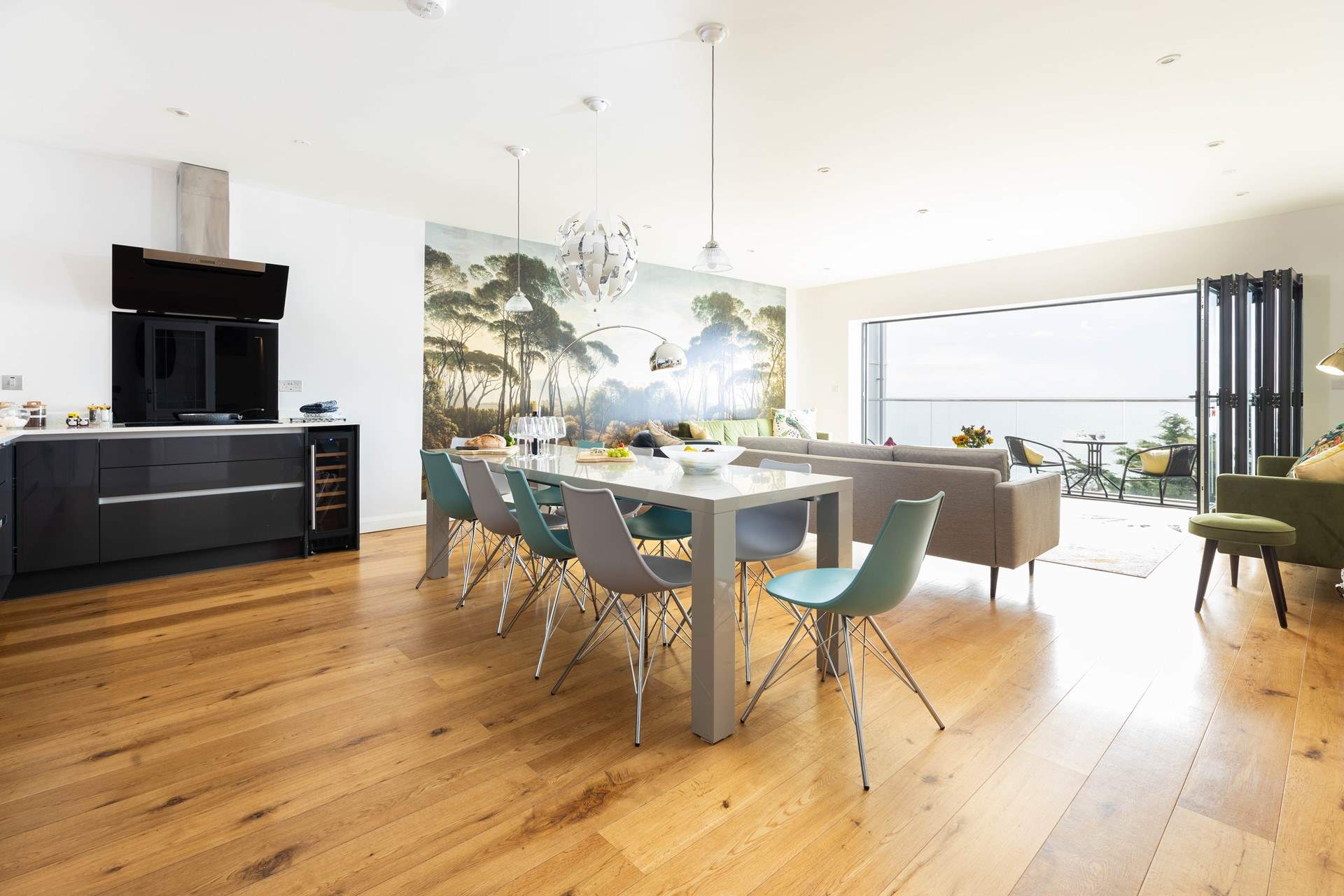 The spacious open plan living room 