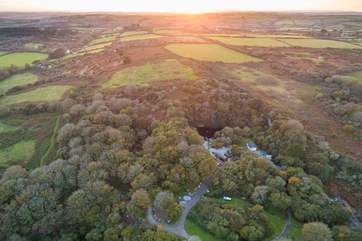 Another fabulous aerial shot, showing just how wonderful this special setting is. Here you can see the Lodge and its dedicated area and the friendly but unobtrusive owner's house too (to the right), both areas are very private from each other.