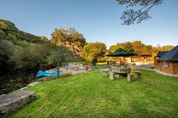 Here you can see the BBQ hut to the right, the lodge to the left of that and then the lake on the far left, complete with pedalos! Yes, it really is all yours!