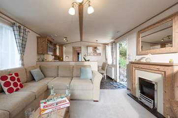 Looking back into the lodge, a light and sociable space.
