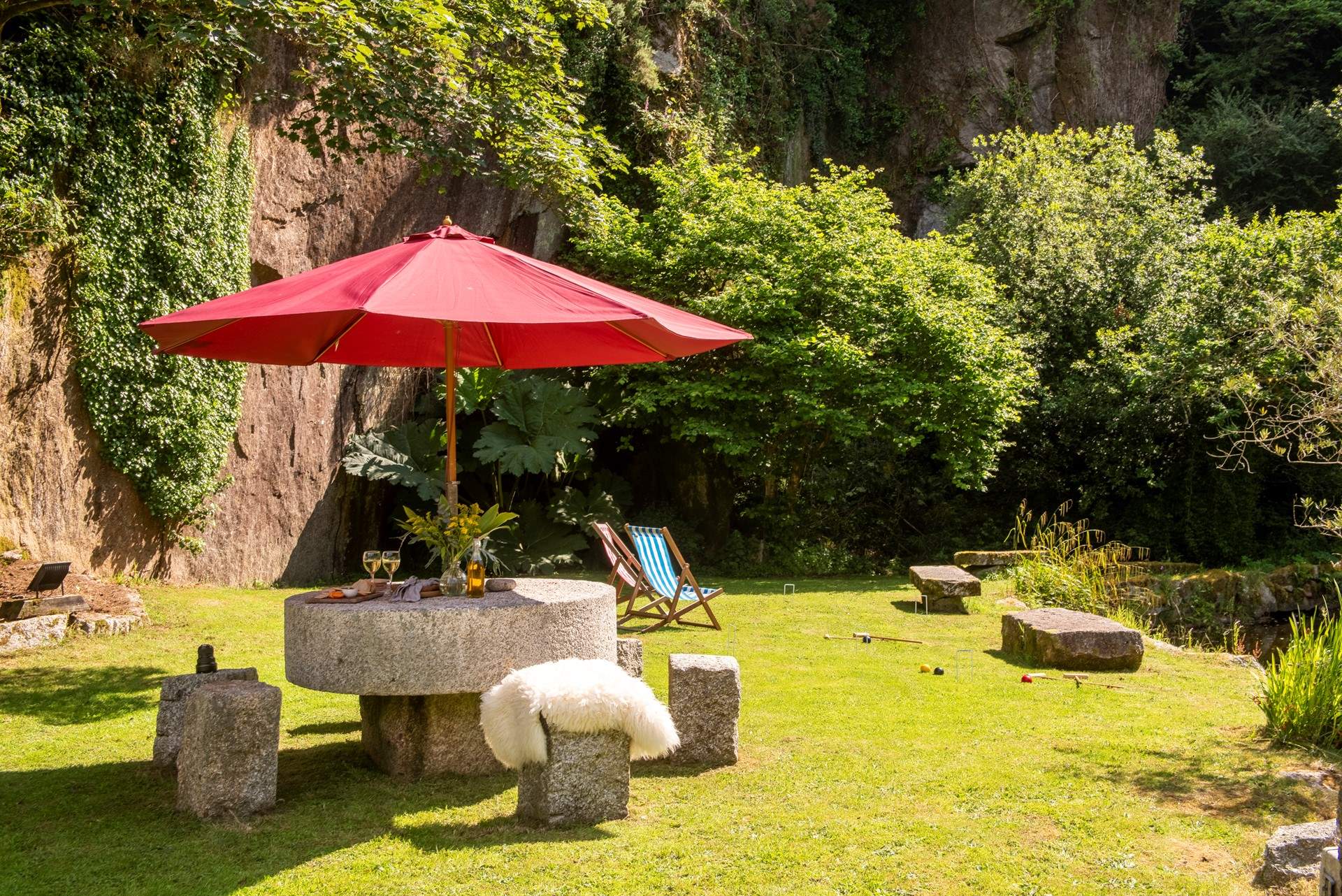 The impressive table was carved from an old millstone. 