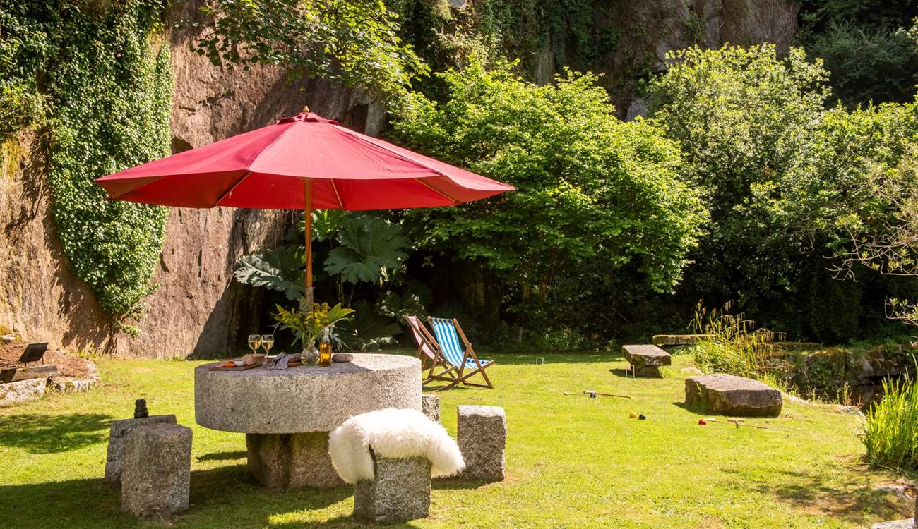 The impressive table was carved from an old millstone. 