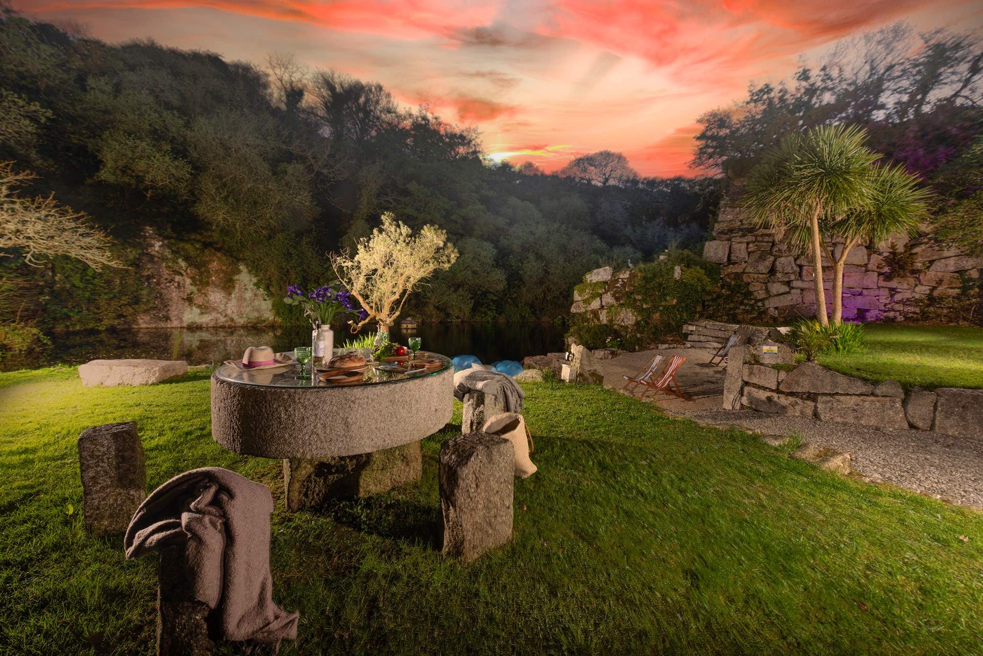 As dusk settles, the quarry showcases the beautiful lights.