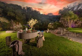 As dusk settles, the quarry showcases the beautiful lights.
