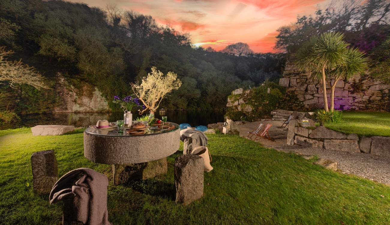 As dusk settles, the quarry showcases the beautiful lights.