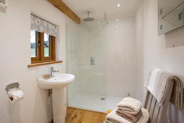 With a large shower.
